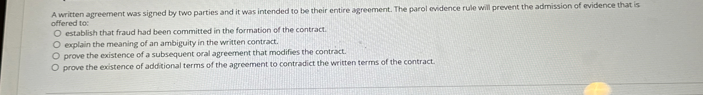 Solved A written agreement was signed by two parties and it | Chegg.com