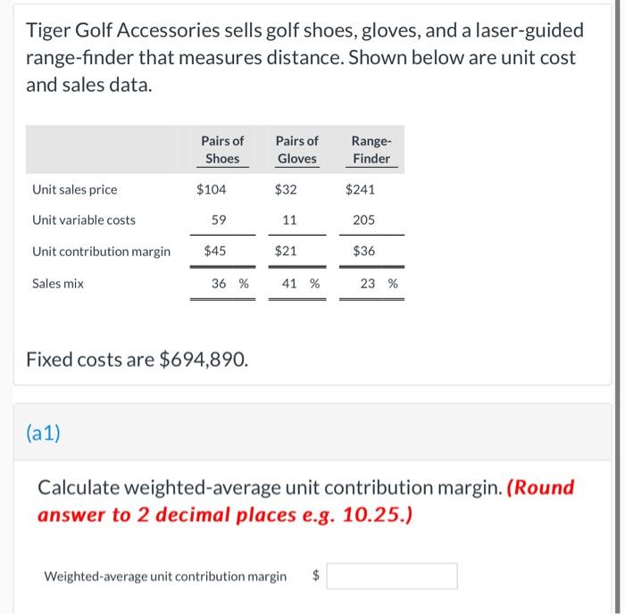 Solved Tiger Golf Accessories sells golf shoes, gloves, and