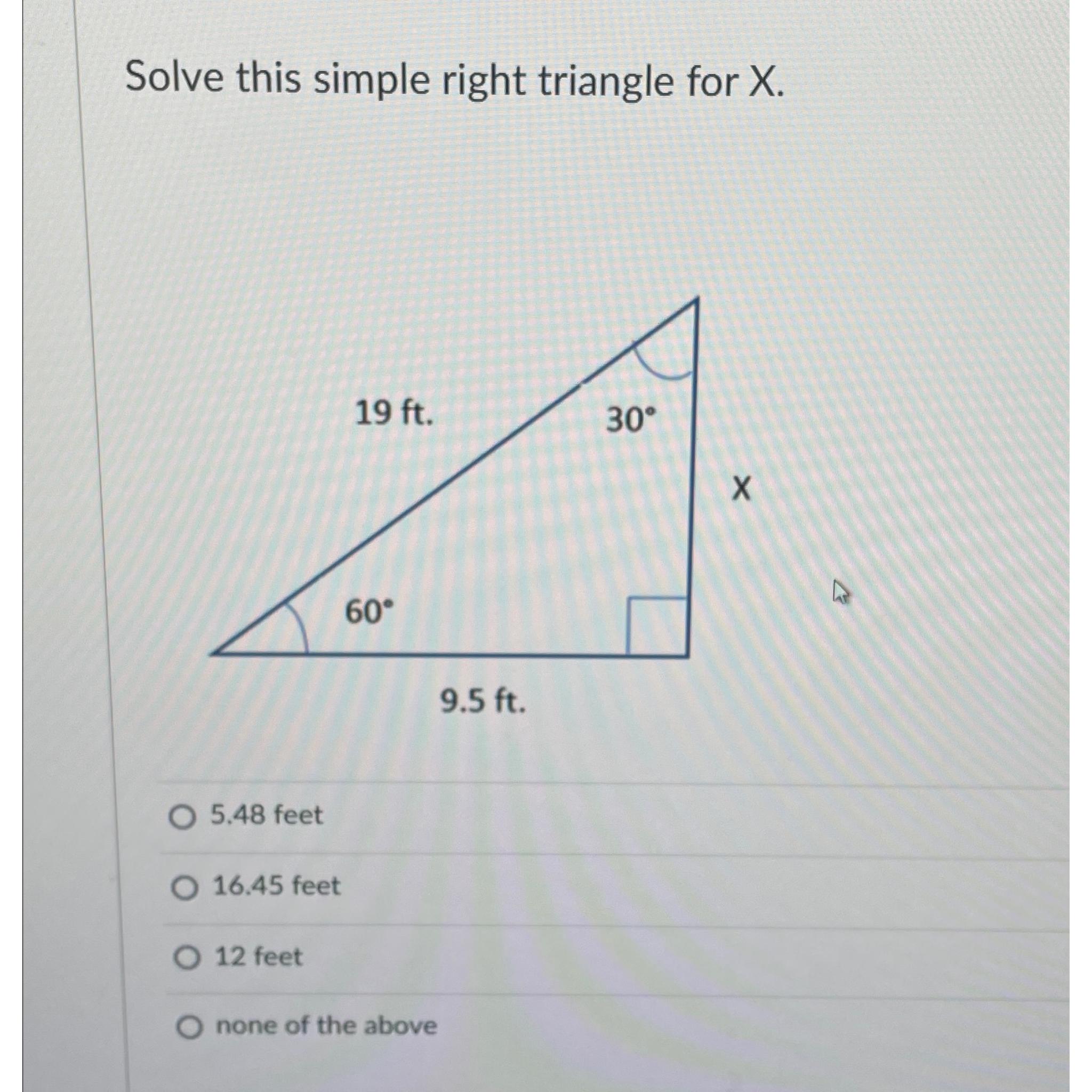 Solved Solve this simple right triangle for x.5.48 | Chegg.com