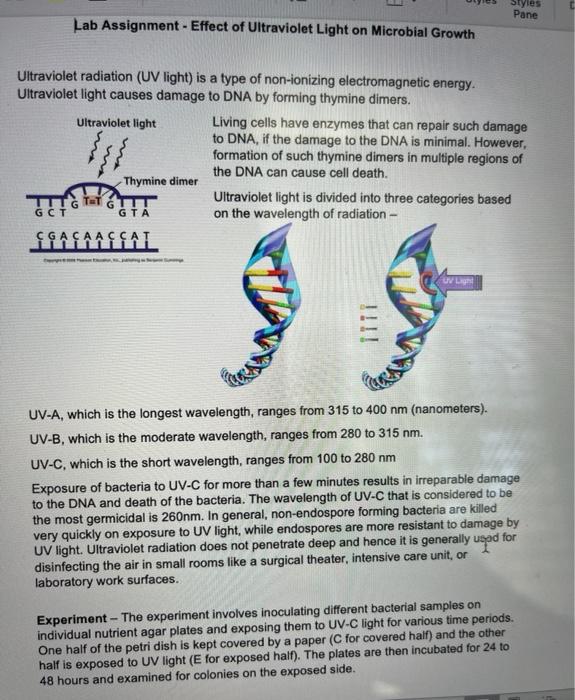 Solved Lab Assignment - Effect of Ultraviolet Light on | Chegg.com