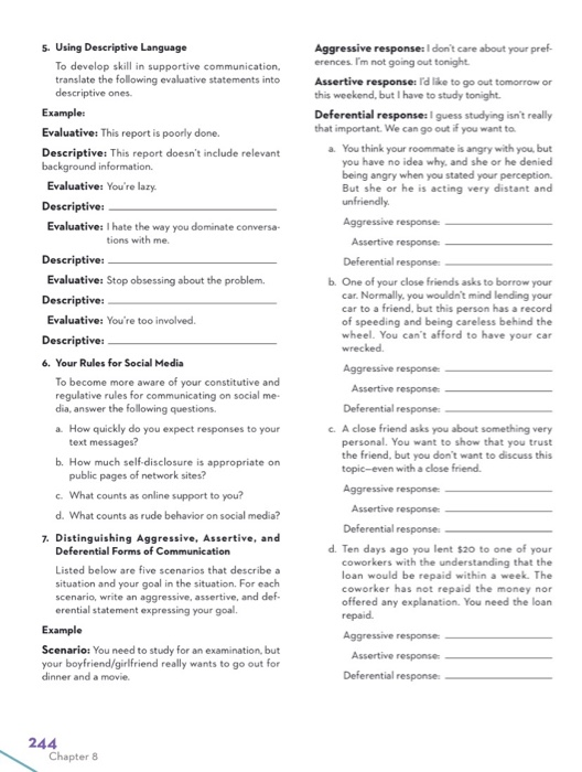 Solved 5 Using Descriptive Language Aggressive Response I Chegg Com