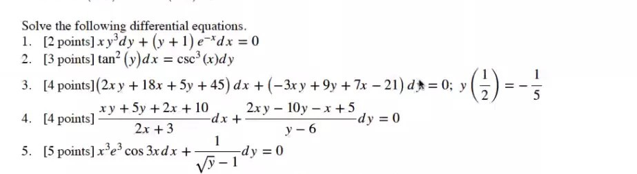 Solved 1 Solve the following differential equations. 1. [2 | Chegg.com