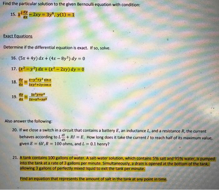 Solved Find the general solution to the given equations: 1. | Chegg.com