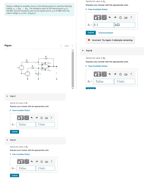 Solved Design a difference amplifier shown in the following | Chegg.com