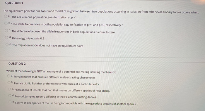 Question 1 The Equilibrium Point For Our Two Island Chegg Com