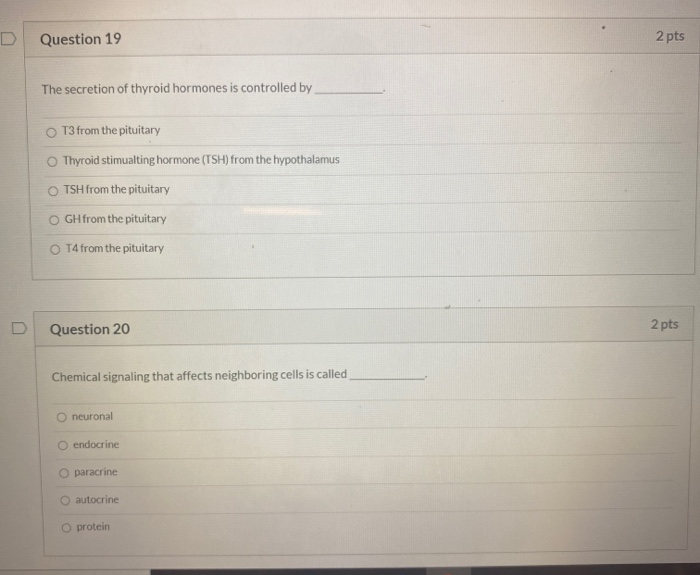 Solved Question 19 2 Pts The Secretion Of Thyroid Hormones