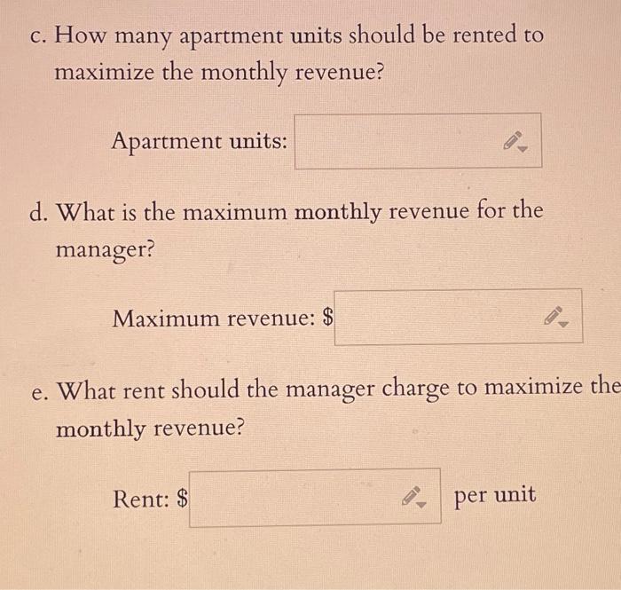 Solved one additional unit will remain vacant for each $4 | Chegg.com