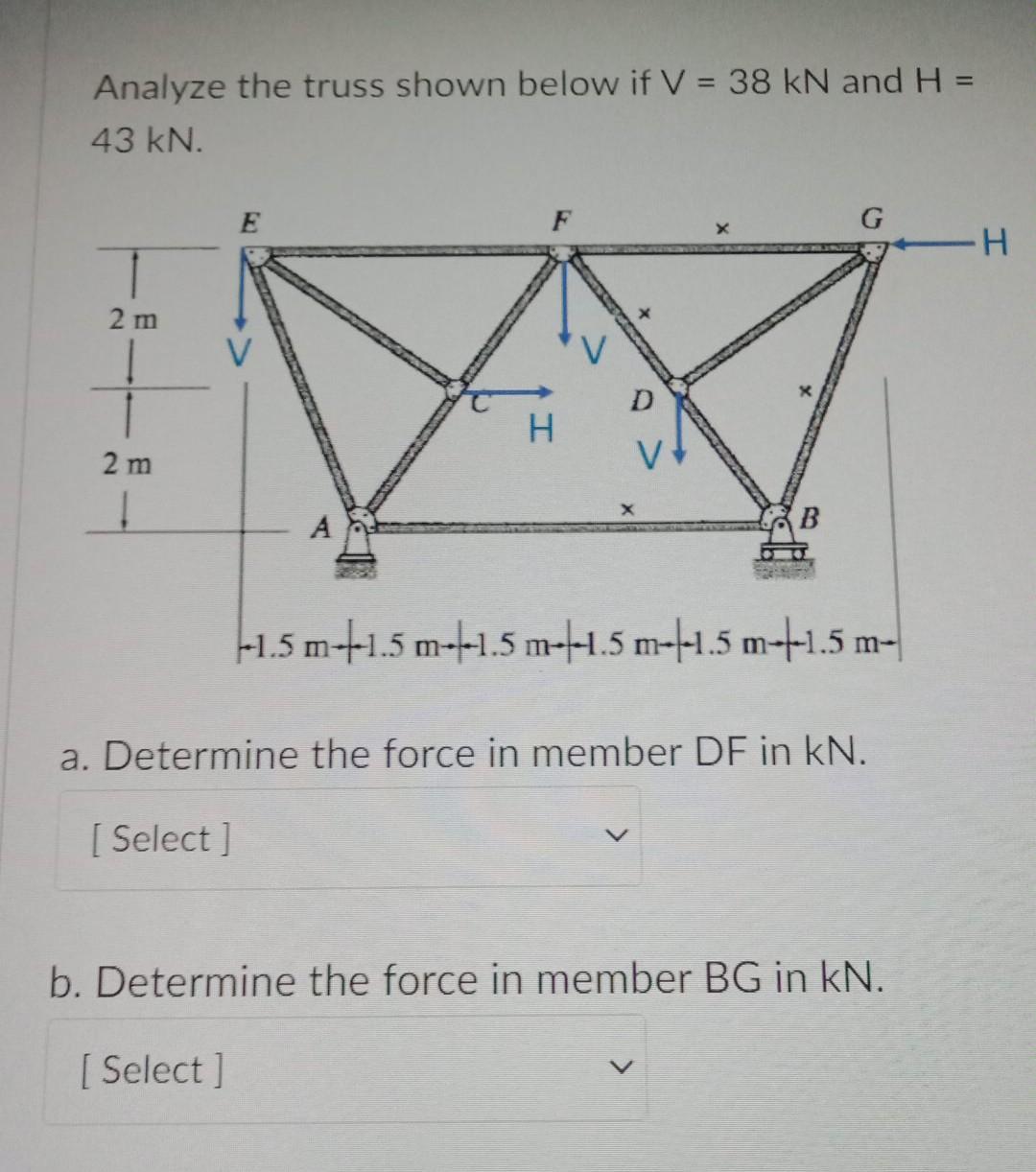 Solved Analyze the truss shown below if V = 38 kN and H = 43 | Chegg.com
