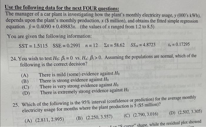 Solved Use the following data for the next FOUR questions: | Chegg.com