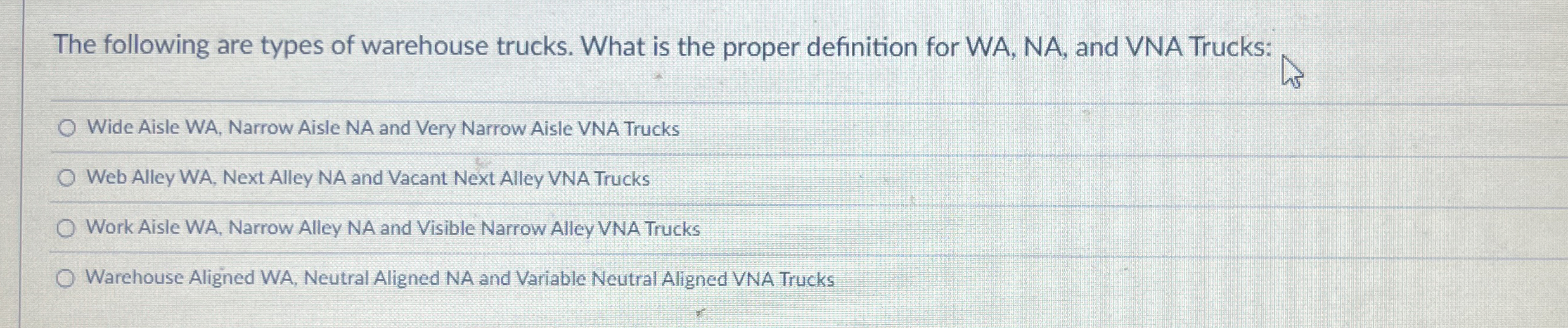 Solved The following are types of warehouse trucks. What is