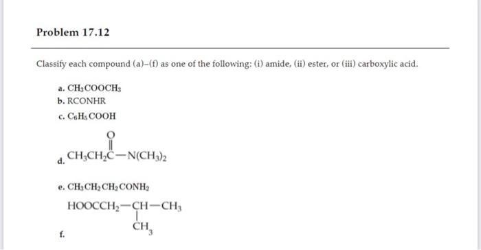 Solved Classify each compound (a)-(f) as one of the | Chegg.com