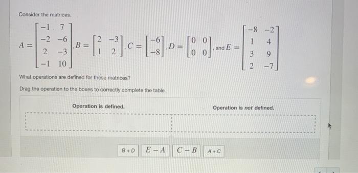 Solved Consider The Matrices 7 -2 -6 2 -3 A= -8 -2 4 3 9 2 - | Chegg.com