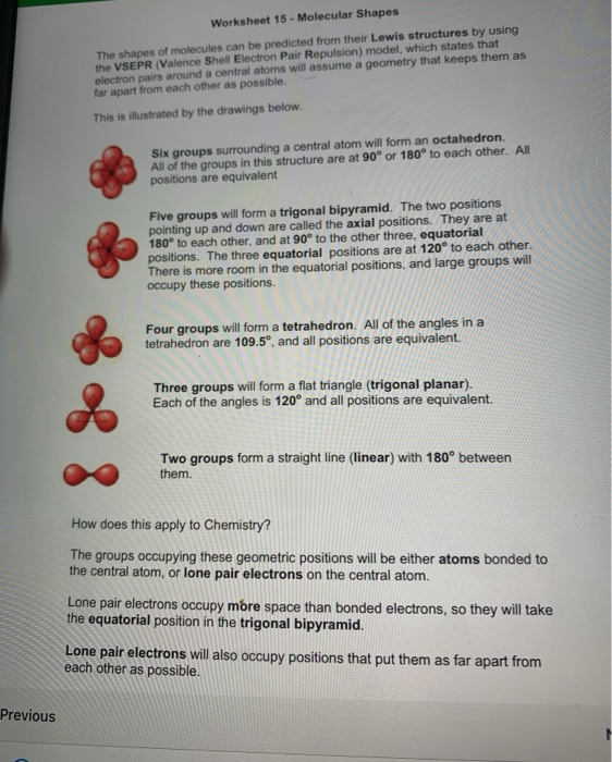 Solved Worksheet 15 - Molecular Shapes The shapes of | Chegg.com
