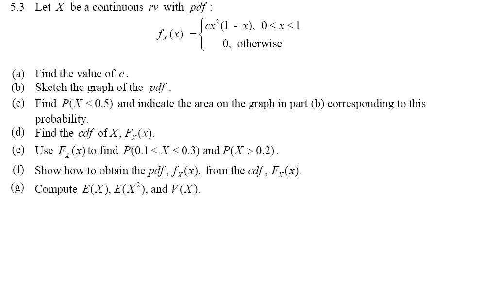 Solved Let X Be A Continuous Rv With Pdf F X X Cx2 Chegg Com