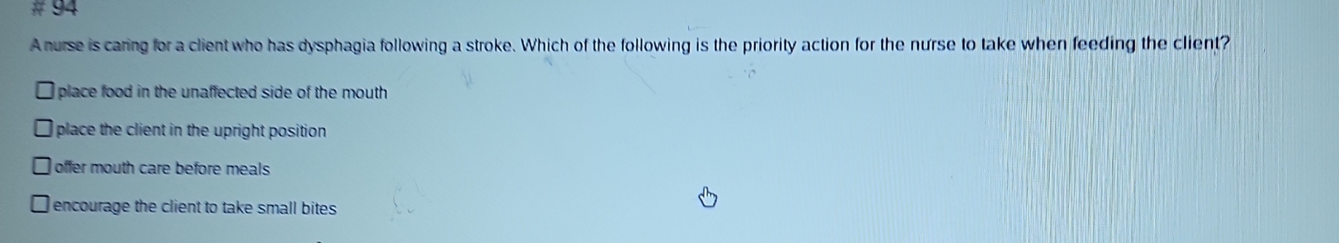 Solved A nurse is caring for a client who has dysphagia | Chegg.com