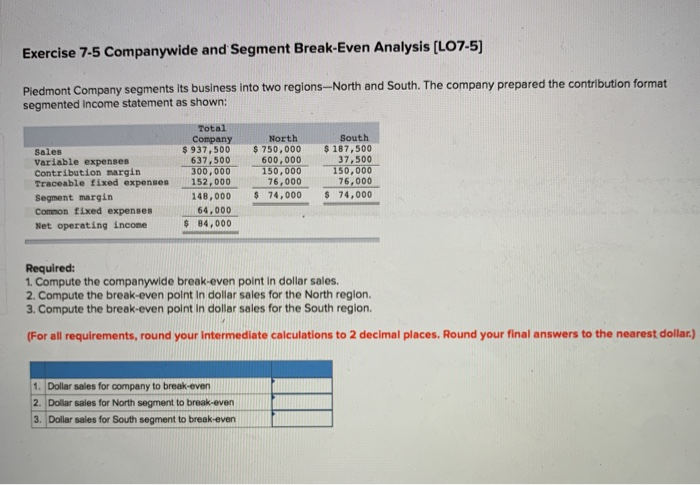 Solved Exercise 7-5 Companywide and Segment Break-Even | Chegg.com