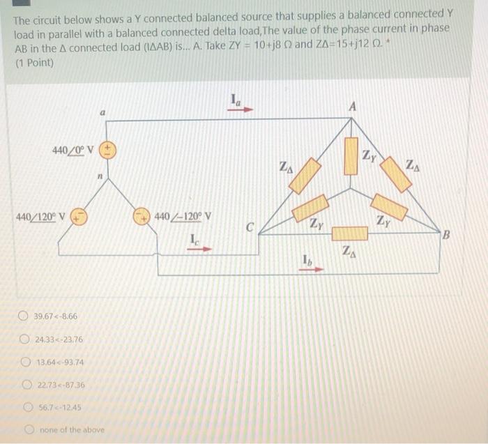 Solved The circuit below shows a Y connected balanced source | Chegg.com