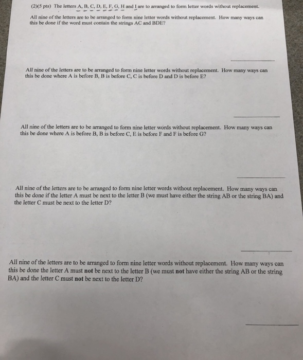 Solved (2)(5 pts) The letters A, B, C, D, E, F, G, H and I | Chegg.com