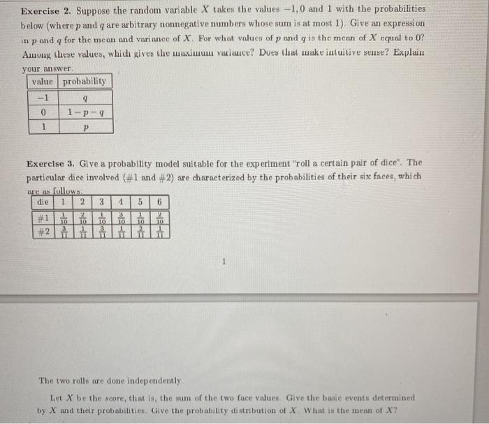 Solved Exercise 2. Suppose the random variable X takes the | Chegg.com