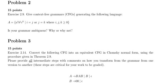 Solved Problem 2 15 points Exercise 2.9. Give context-free | Chegg.com