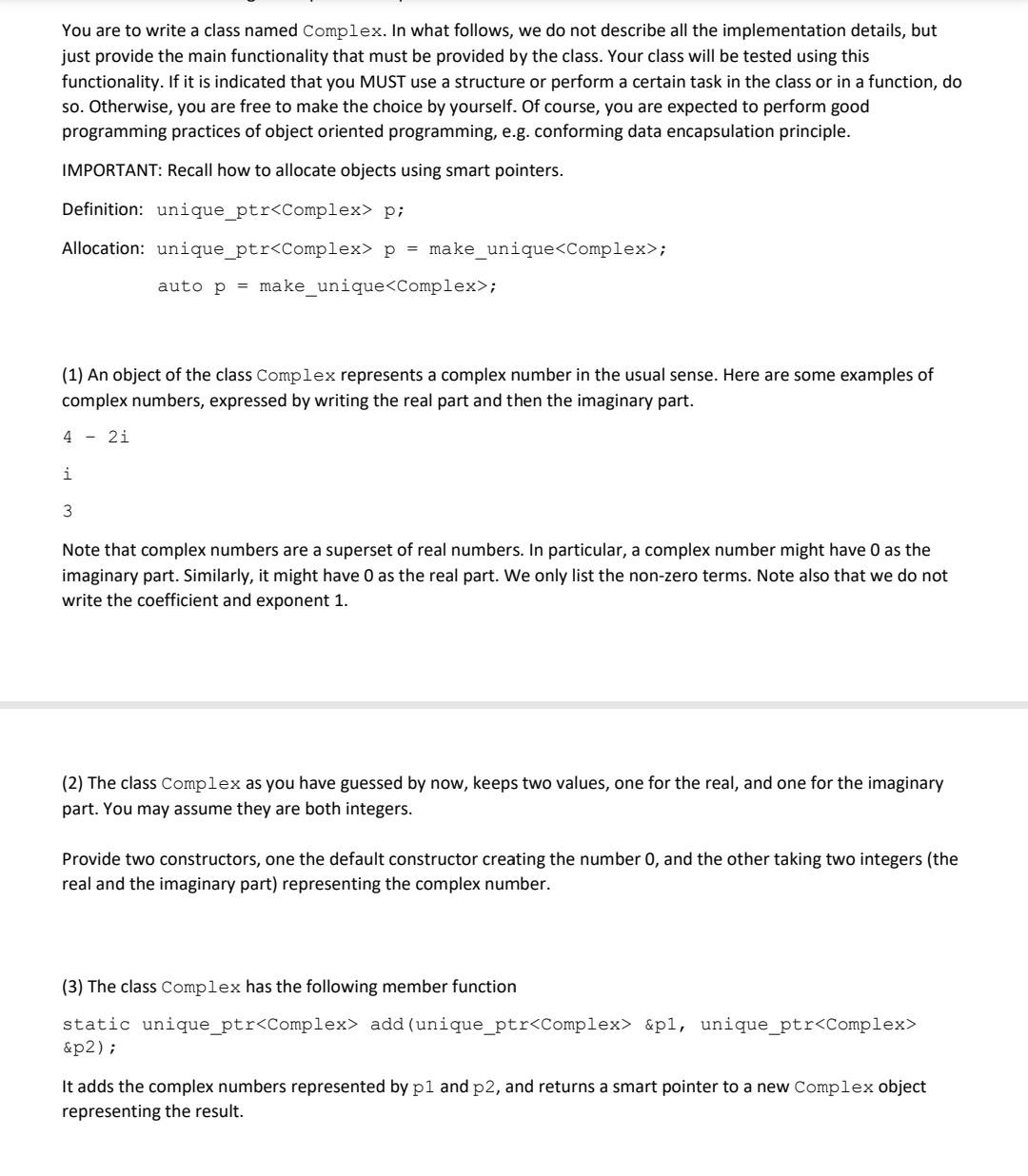 Solved (4) The class Complex has the following member | Chegg.com
