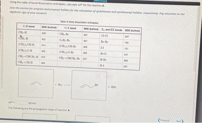 Solved Using The Table Of Bond Dissociation Enthalpies, | Chegg.com