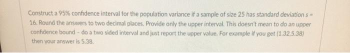Solved Construct a 95% confidence interval for the | Chegg.com