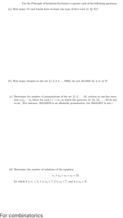 Solved Use the Principle of Inclusion-Exclusion to answer | Chegg.com