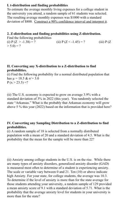 Solved I. t-distribution and finding probabilities To | Chegg.com