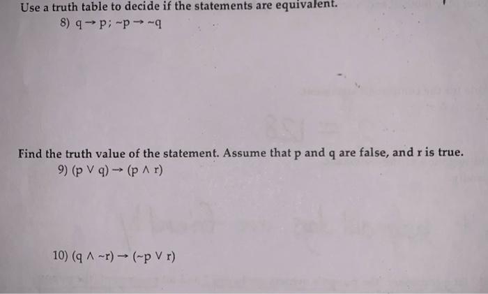 Solved Use a truth table to decide if the statements are | Chegg.com