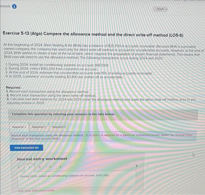 Solved Exercise 5-13 (Algo) Compare the allowance method and | Chegg.com