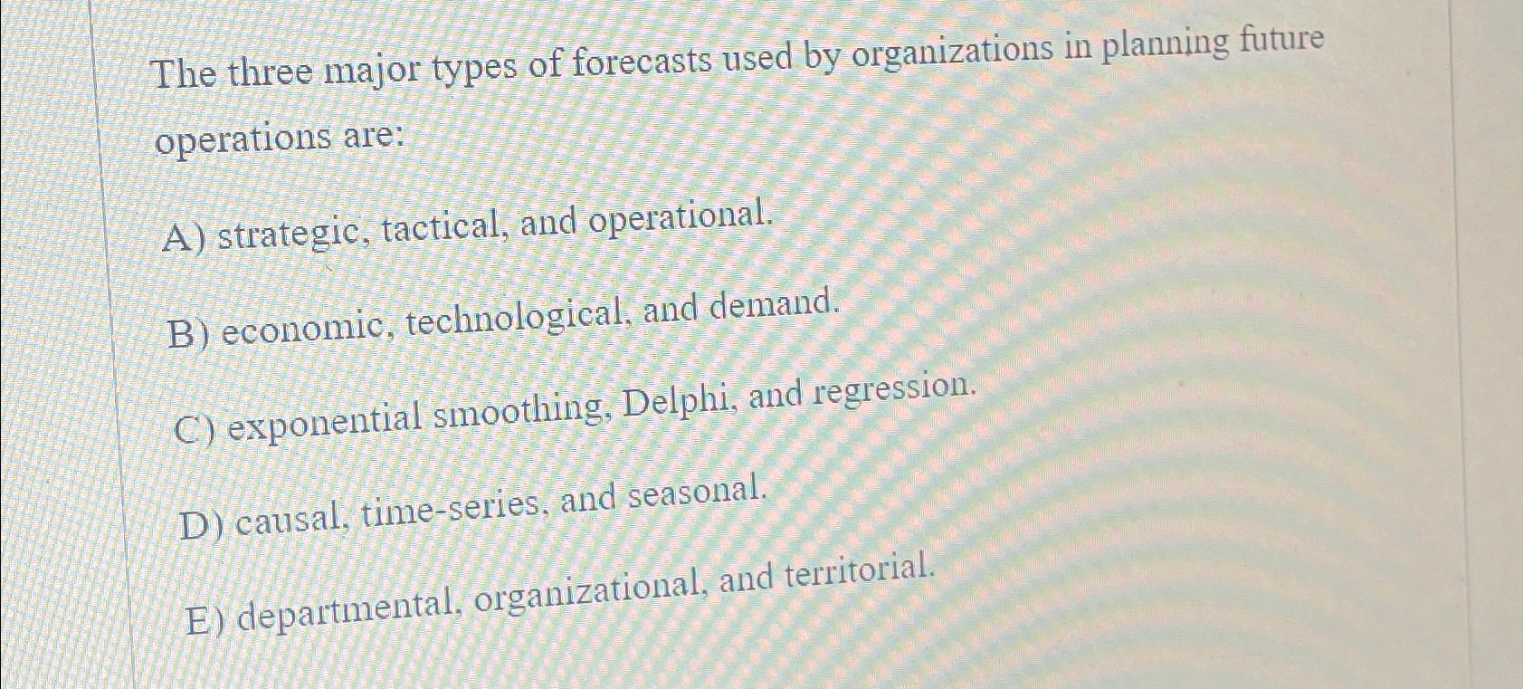 Solved The Three Major Types Of Forecasts Used By | Chegg.com