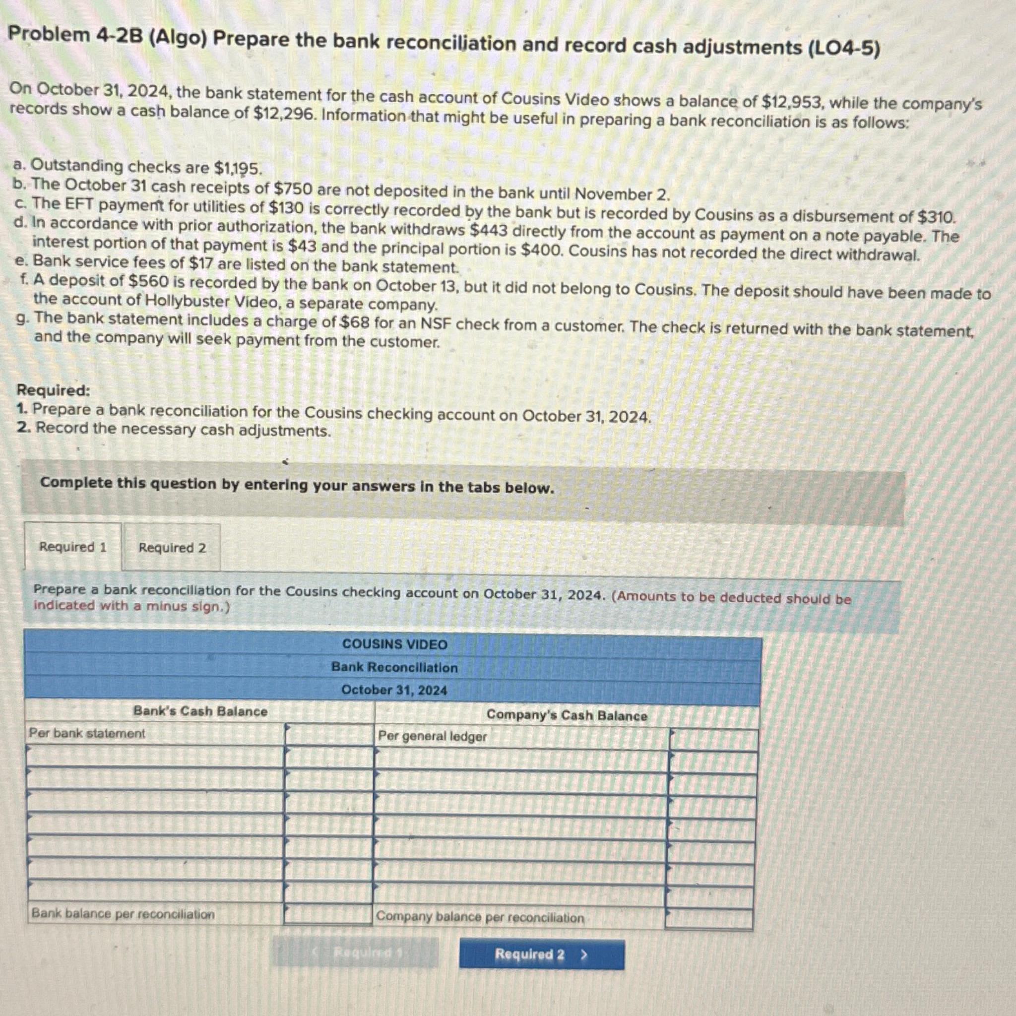 Solved Problem 4-2B (Algo) ﻿Prepare The Bank Reconciliation | Chegg.com