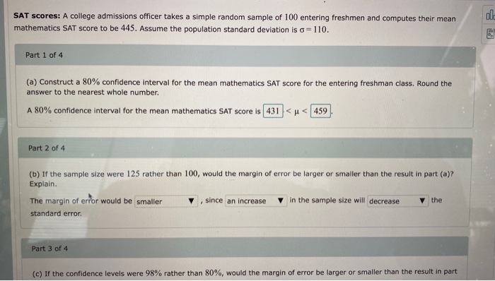 Solved Al SAT Scores A College Admissions Officer Takes A Chegg