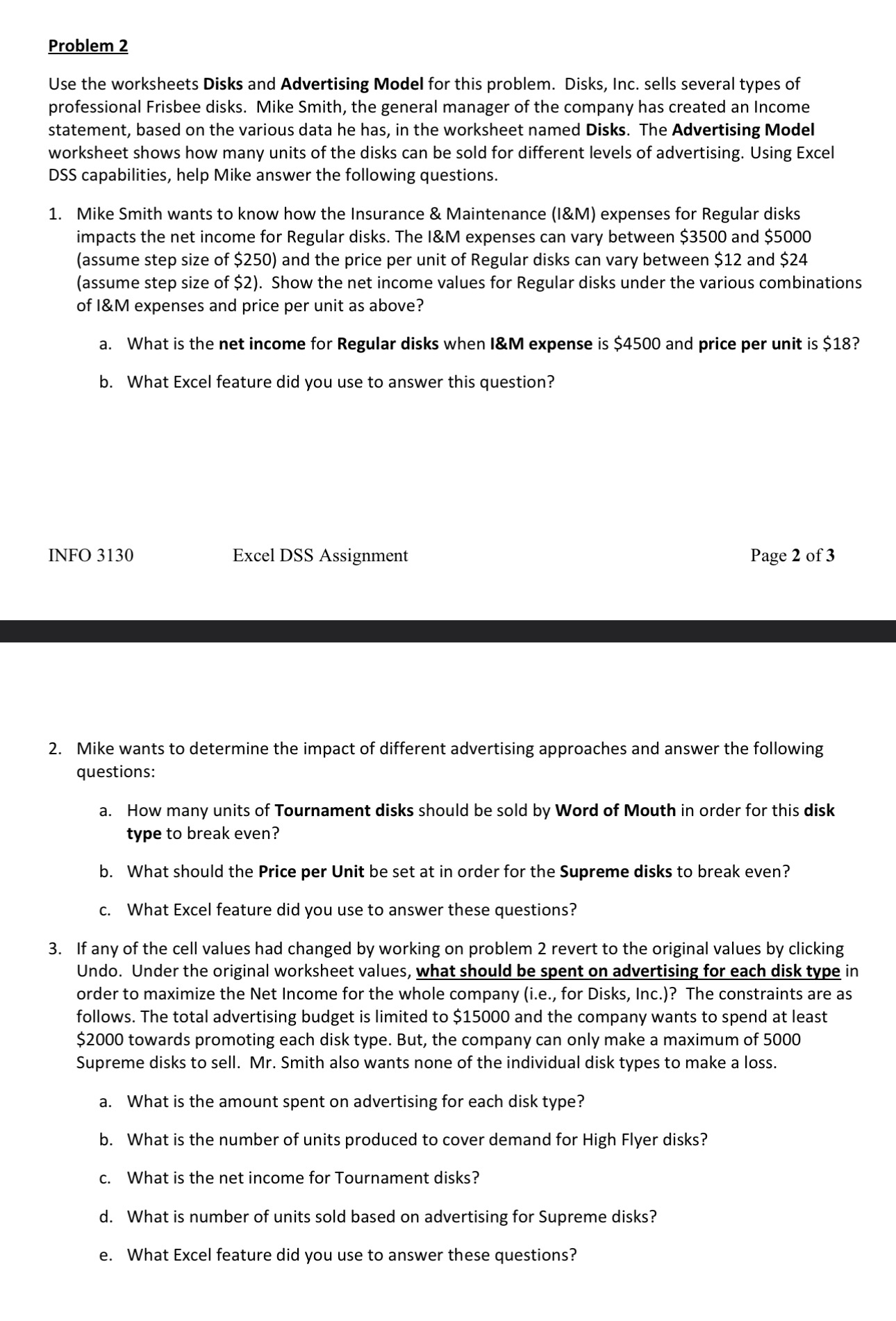 Problem 2Use the worksheets Disks and Advertising | Chegg.com