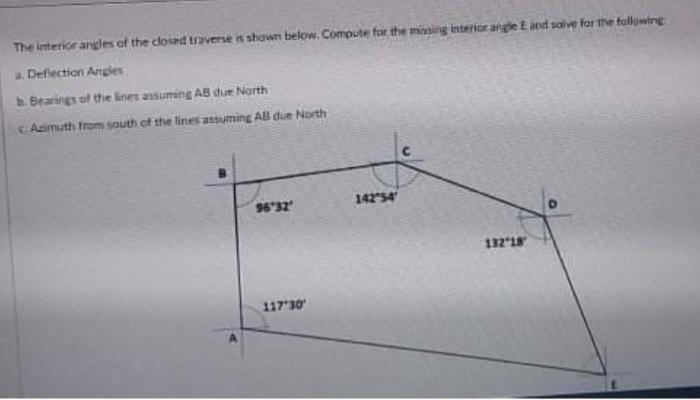The interior angles of the closed traverse is shown | Chegg.com