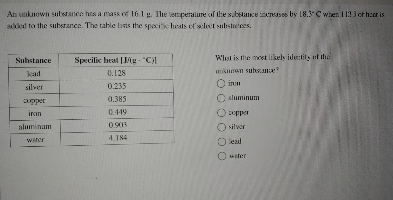 solved-an-unknown-substance-has-a-mass-of-16-1-g-the-chegg