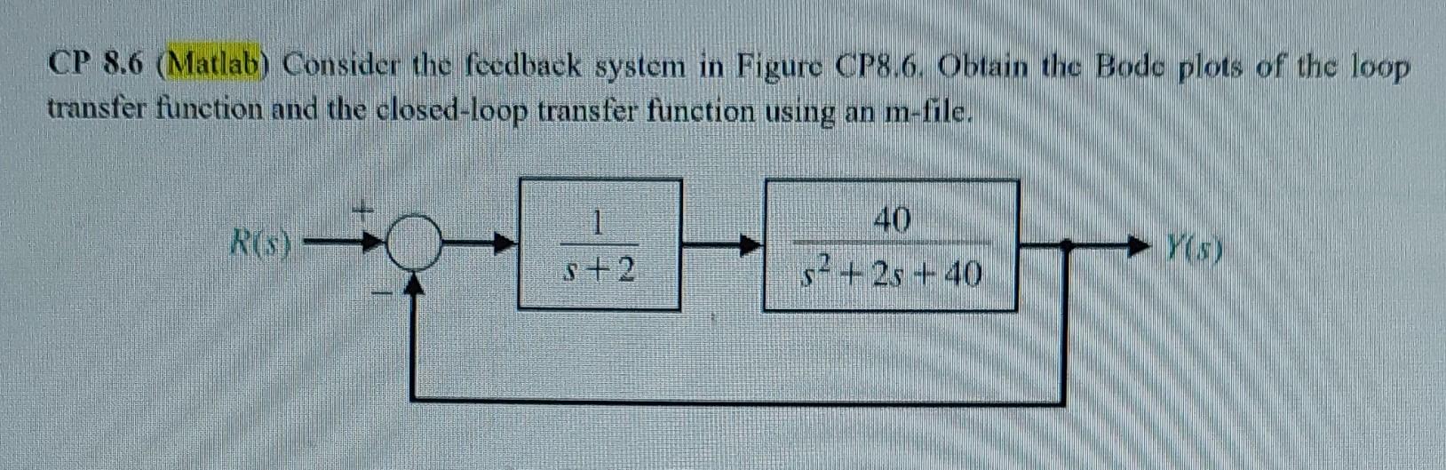 Solved CP 8.6 (Matlab) Consider the feedback system in | Chegg.com