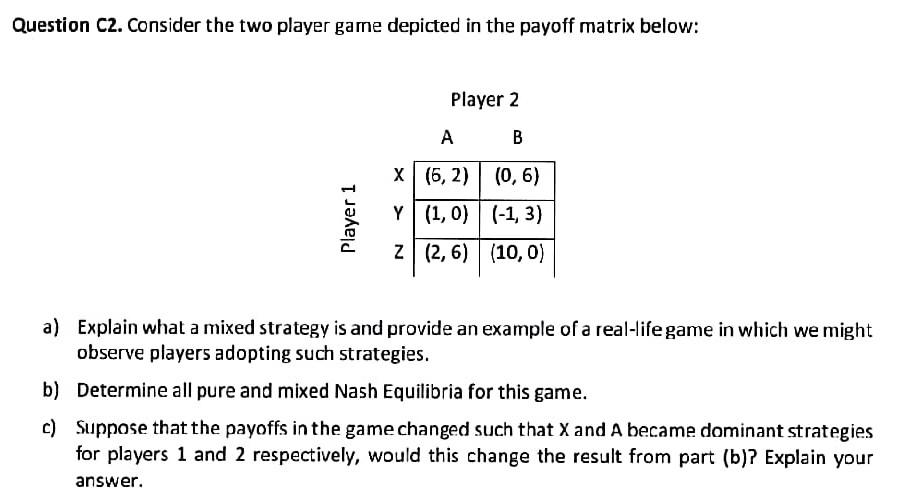 Solved Question C2. Consider the two player game depicted in | Chegg.com