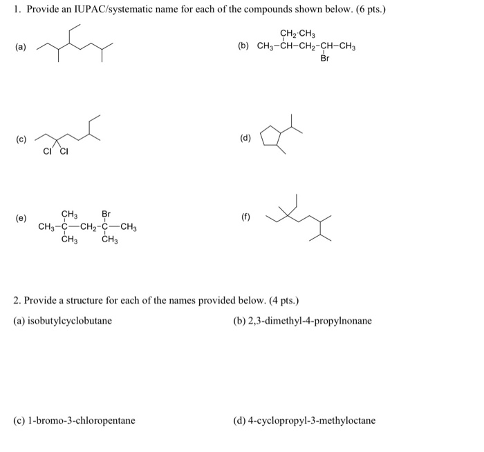 Solved IUPAC/systematic name for each of the compounds shown | Chegg.com