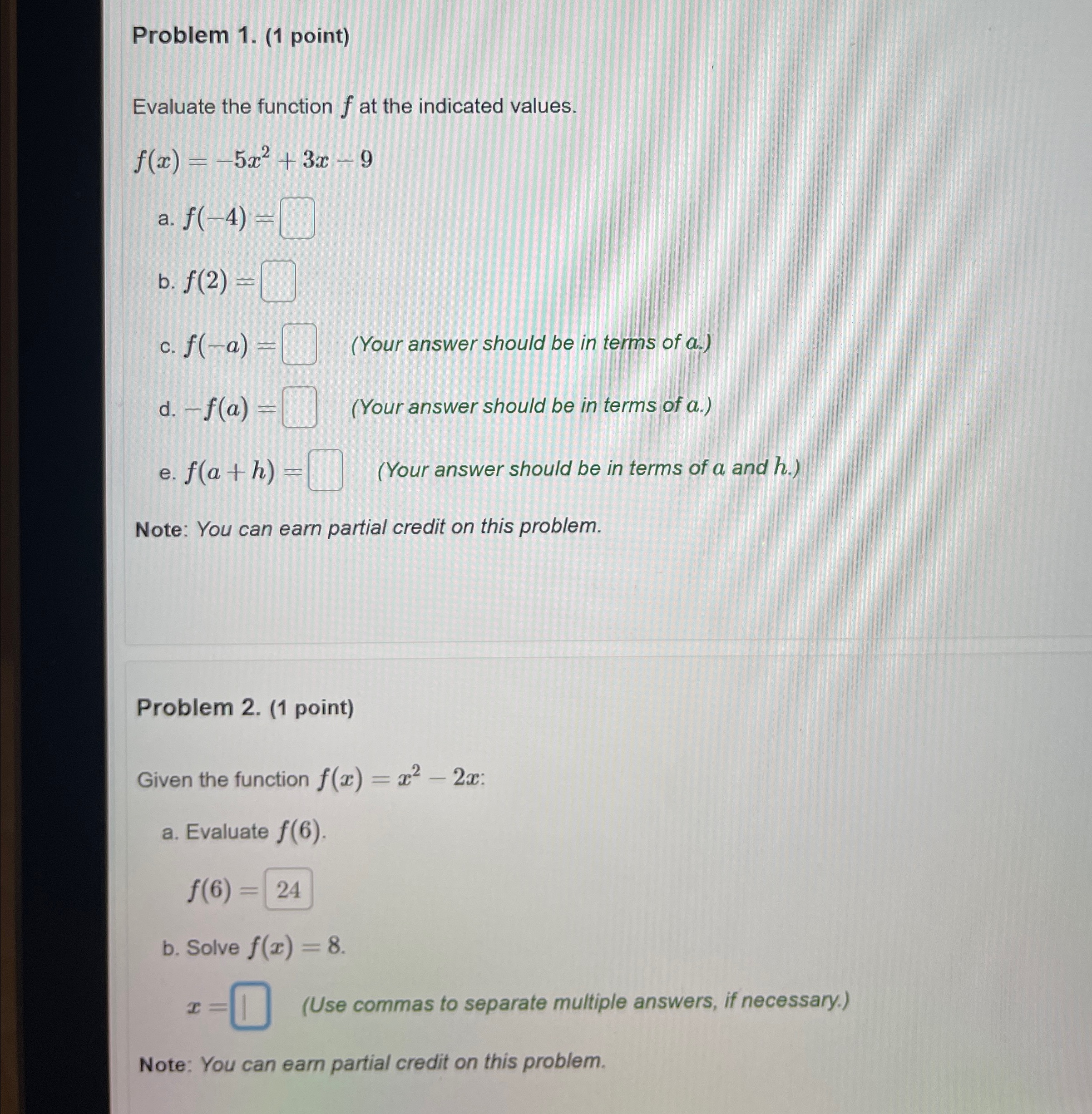 Solved Problem 1 1 ﻿pointevaluate The Function F ﻿at The 7668