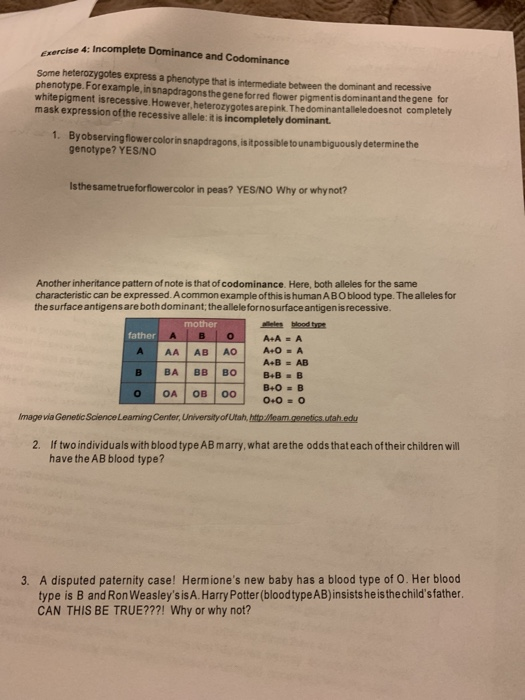 Solved ercise 4: Incomplete Dominance and Cod ominance Some | Chegg.com