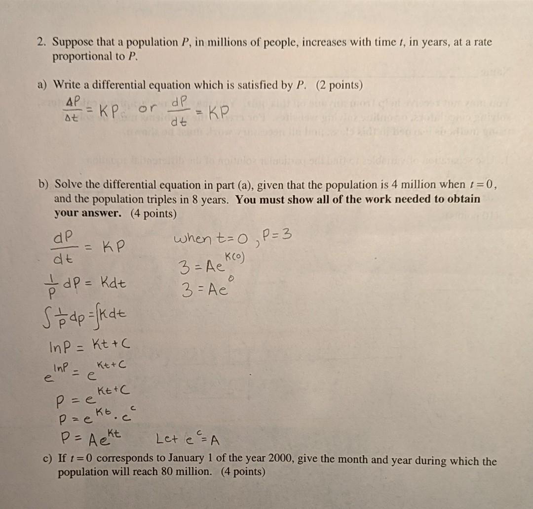 Solved 2. Suppose that a population P, in millions of | Chegg.com