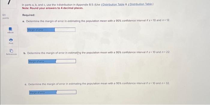 Solved In parts a, b, and c, use the t-distribution in | Chegg.com