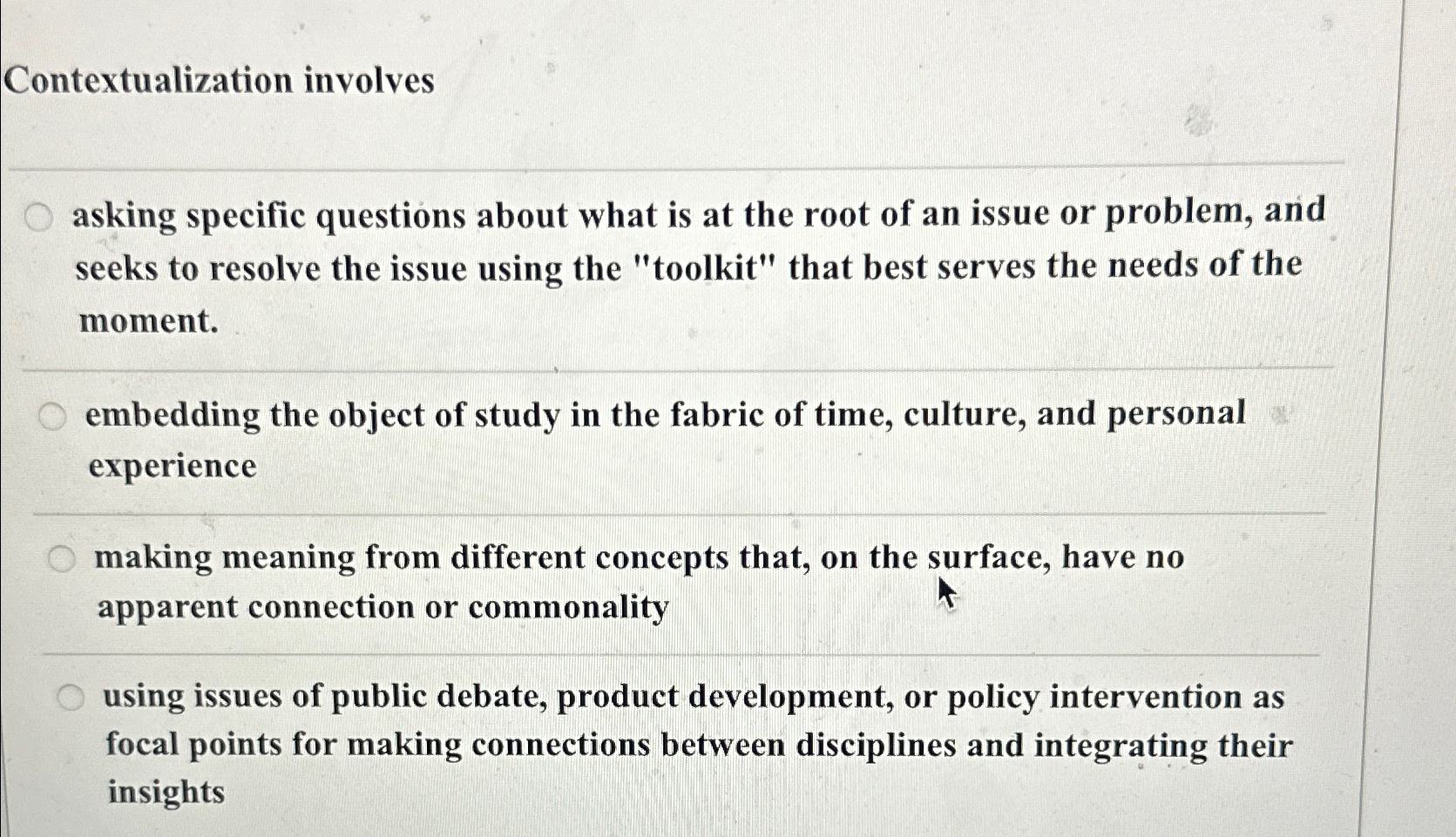 Solved Contextualization involvesasking specific questions | Chegg.com