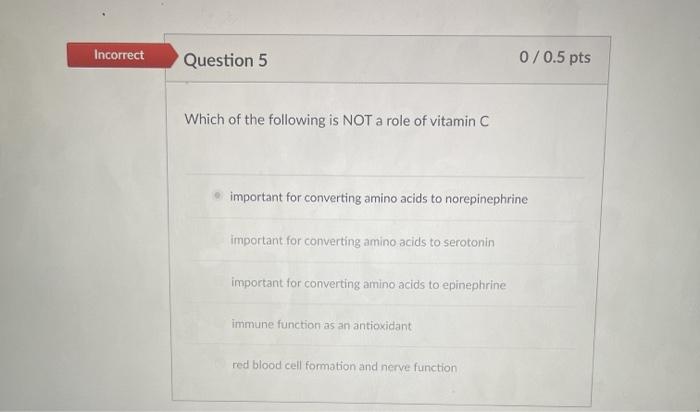 Solved Incorrect Question 10 0/0.5 pts The primary role of | Chegg.com