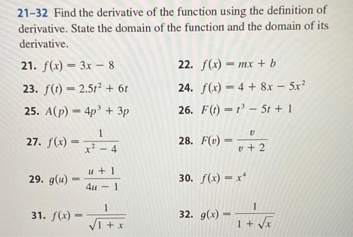 Solved 21-32 Find the derivative of the function using the | Chegg.com