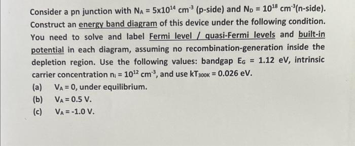 Solved Consider a pn junction with NA=5×1014 cm−3(p-side ) | Chegg.com