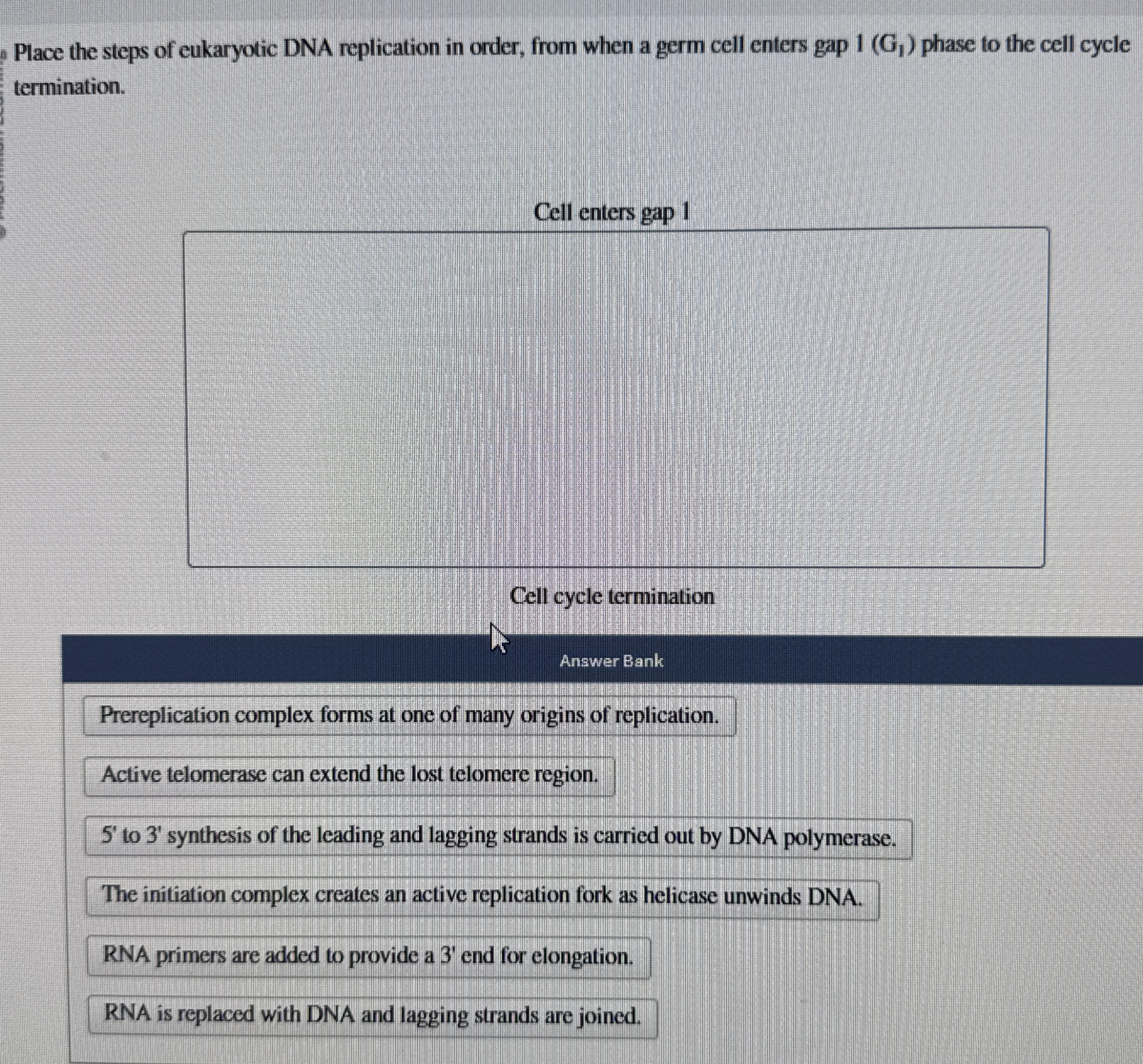 Solved Place the steps of eukaryotic DNA replication in | Chegg.com