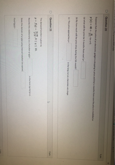 Solved 78085/take Question 20 3 pts Suppose that the price | Chegg.com